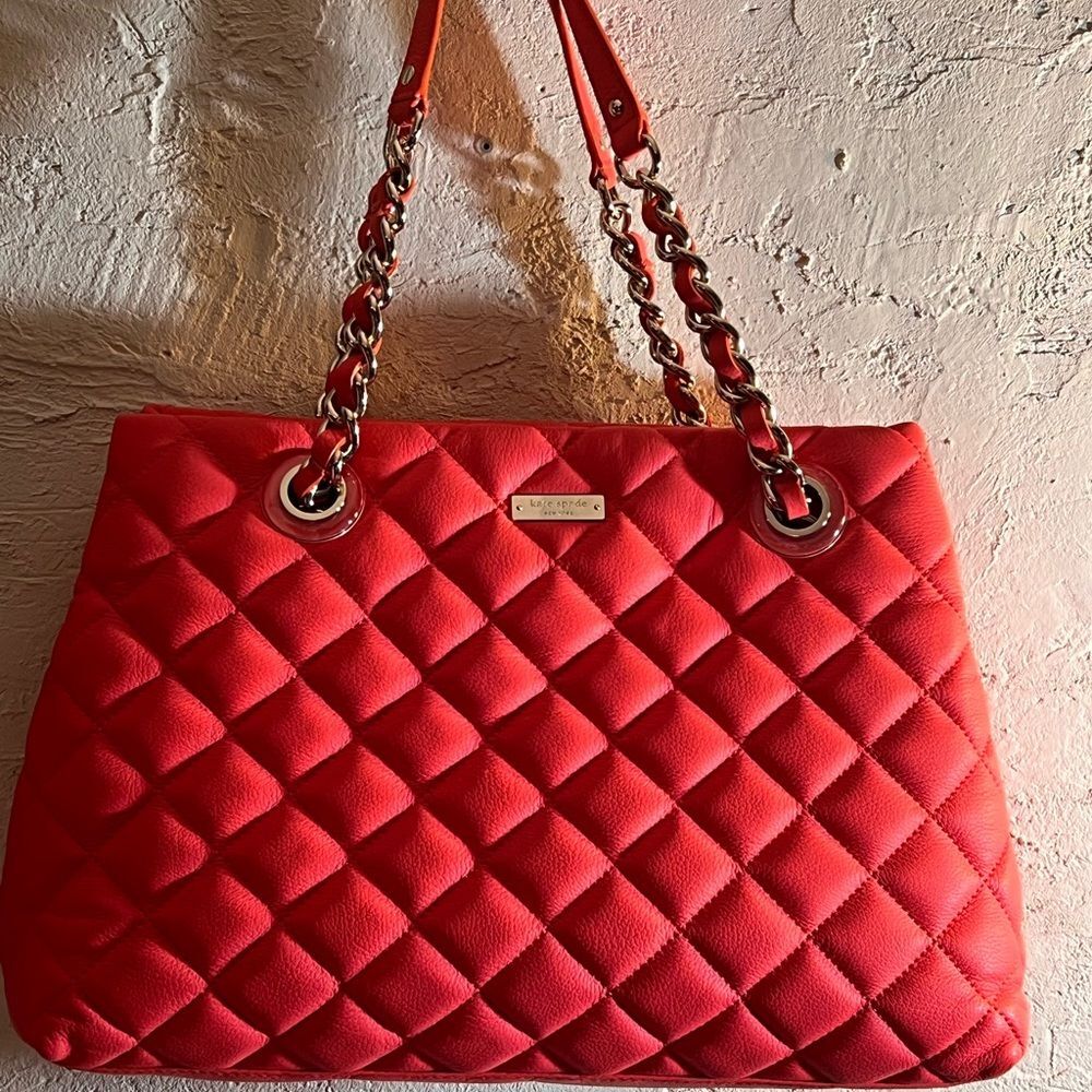 Kate Spade Coral Quilted Shoulder Bag with Chain Straps Maryanne Flo Gold Coast
